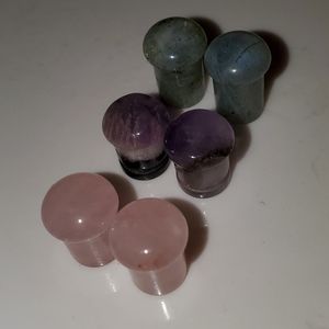 0g Set Stone Plugs Rose Quartz, Amythest, Labradorite